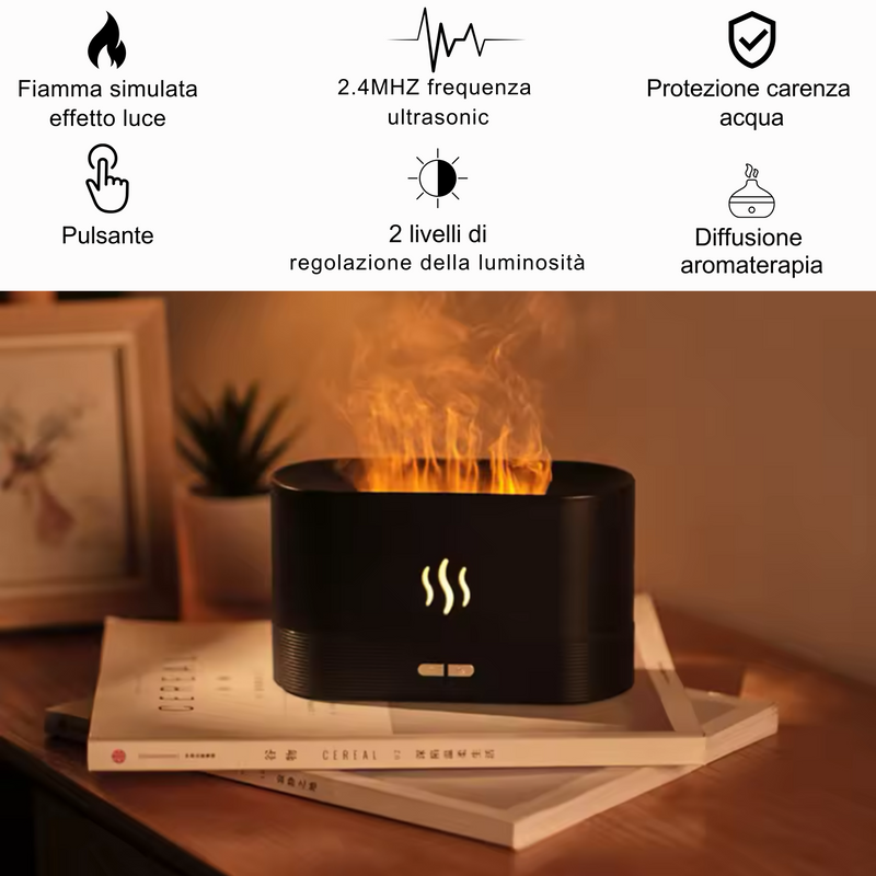 Serene Flame - Diffusore di Aromi con Effetto Fiamma e Luce Multicolore